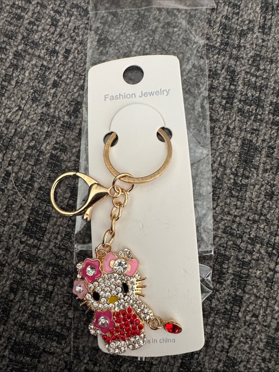 Accessories - Gold and Pink Red Crystal Hello Kitty Keychain Bag Charm
